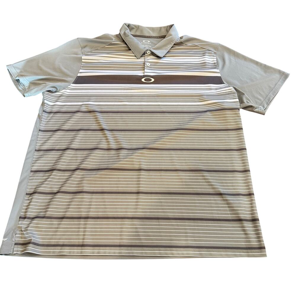 Oakley Men’s Gray Striped Hydrolix Performance Polo Shirt XXL Regular Fit Golf